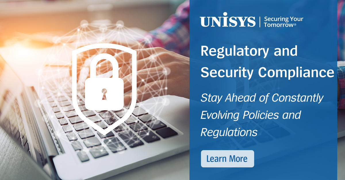 UnisysIndia's tweet photo. Highly regulated organizations are challenged to stay ahead of constantly evolving policies and regulations. With Unisys, you can achieve a fully compliant and continuously secure environment. https://t.co/kS40SKJIfT https://t.co/dFO79KUVzd