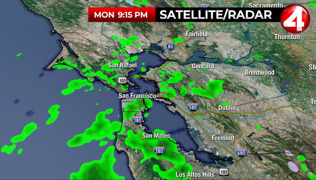 Rebecca_Strom's tweet photo. Green is Good! Rain is here in the #BayArea 🌧 After more than a month of dry conditions…light, isolated showers are expected to continue through tomorrow ☔️ #CAwx https://t.co/k4LvYOHiII