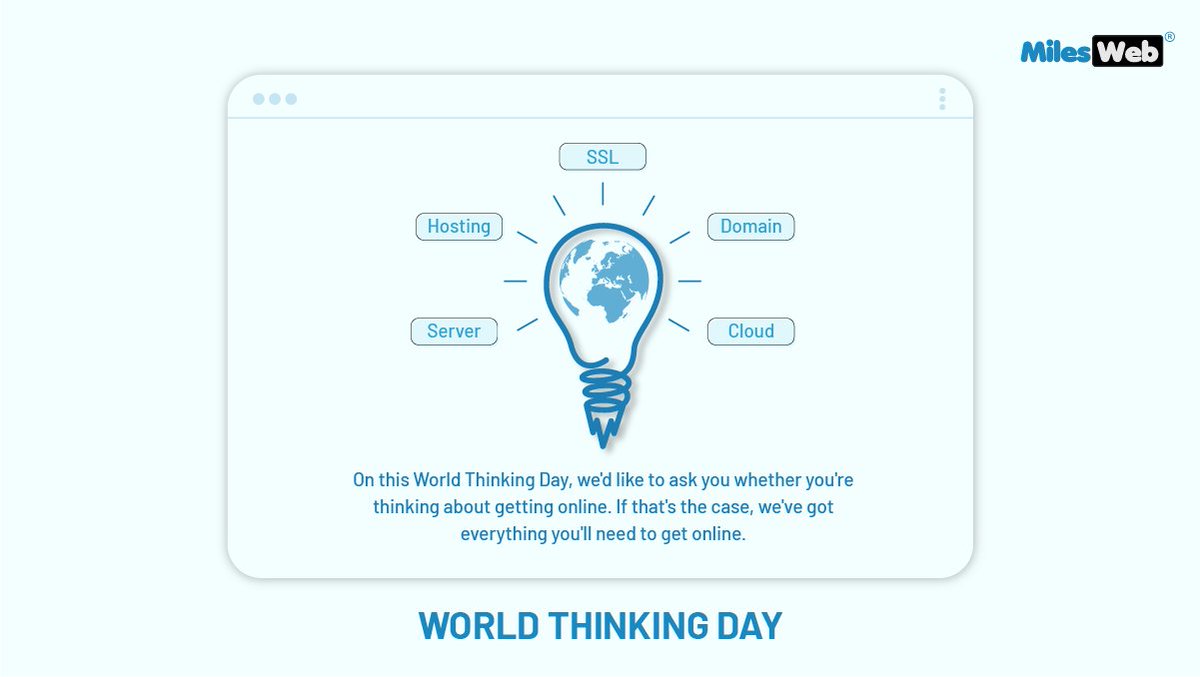 MilesWeb's tweet photo. Everyone is blessed to have the power to think. How about "#ThinkingWisely" and getting your #business #online? That would definitely be great because we're here to help you!
Wishing all a Happy #WorldThinkingDay!π€π‘ https://t.co/mGsFoLpniX