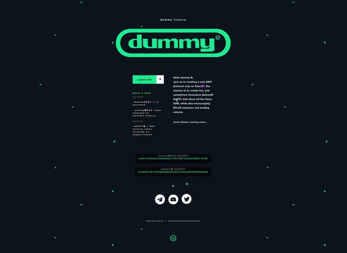 ☻ website refresh dummy.finance

$telos $DMMY #telosEVM #telos