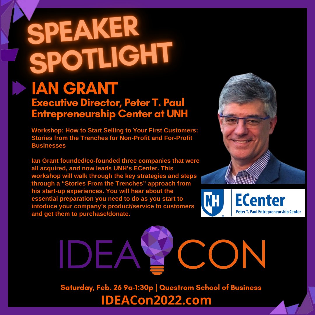 InnovateBU's tweet photo. Shining a spotlight of thanks on our #IDEACon2022 partner @UNHECenter & workshop speaker Ian Grant, Executive Director. With great workshop partners like UNH and experts in entrepreneurialism like Ian, the sky is the limit, IDEA Con attendees! #getinspired #createlevelupconnect https://t.co/bf2l2I03AS