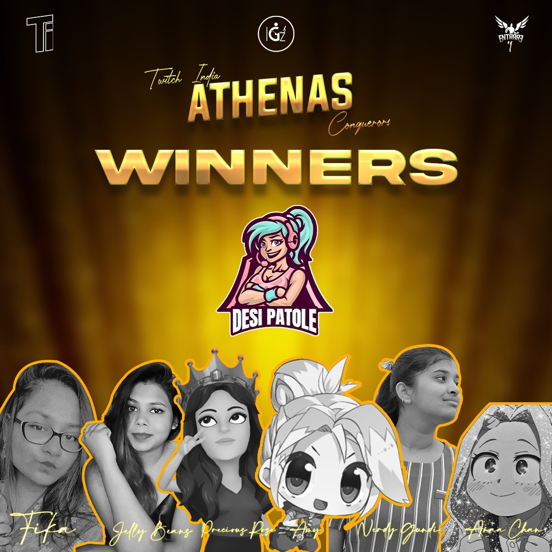 At the end of two weeks of gruelling all-women VALORANT action, you have your Twitch India Conquerors: Athenas Champions in Team Desi Patole!

<a href="/nerdygundi/">Hema Vasita</a> #Fika #Jellybeanss #PreciousRose #Amy #AnnaChan

<a href="/TwitchTVIndia/">Twitch India</a> <a href="/EntrareEsports/">Entrare eSports</a> #gaming #esports