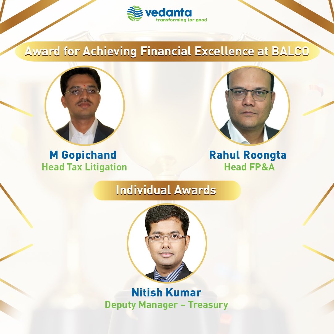 Vedanta_Group's tweet photo. Congratulations to the corporate winners of Chairman's Awards for January 2022, who broke new ground in Digitisation, Finance, HSE, HR, MAS, Commercial & Marketing. Your focus on excellence is paving the way for Vedanta's continued growth & transformation. #TransformingWorkforce https://t.co/068R3WLCXR
