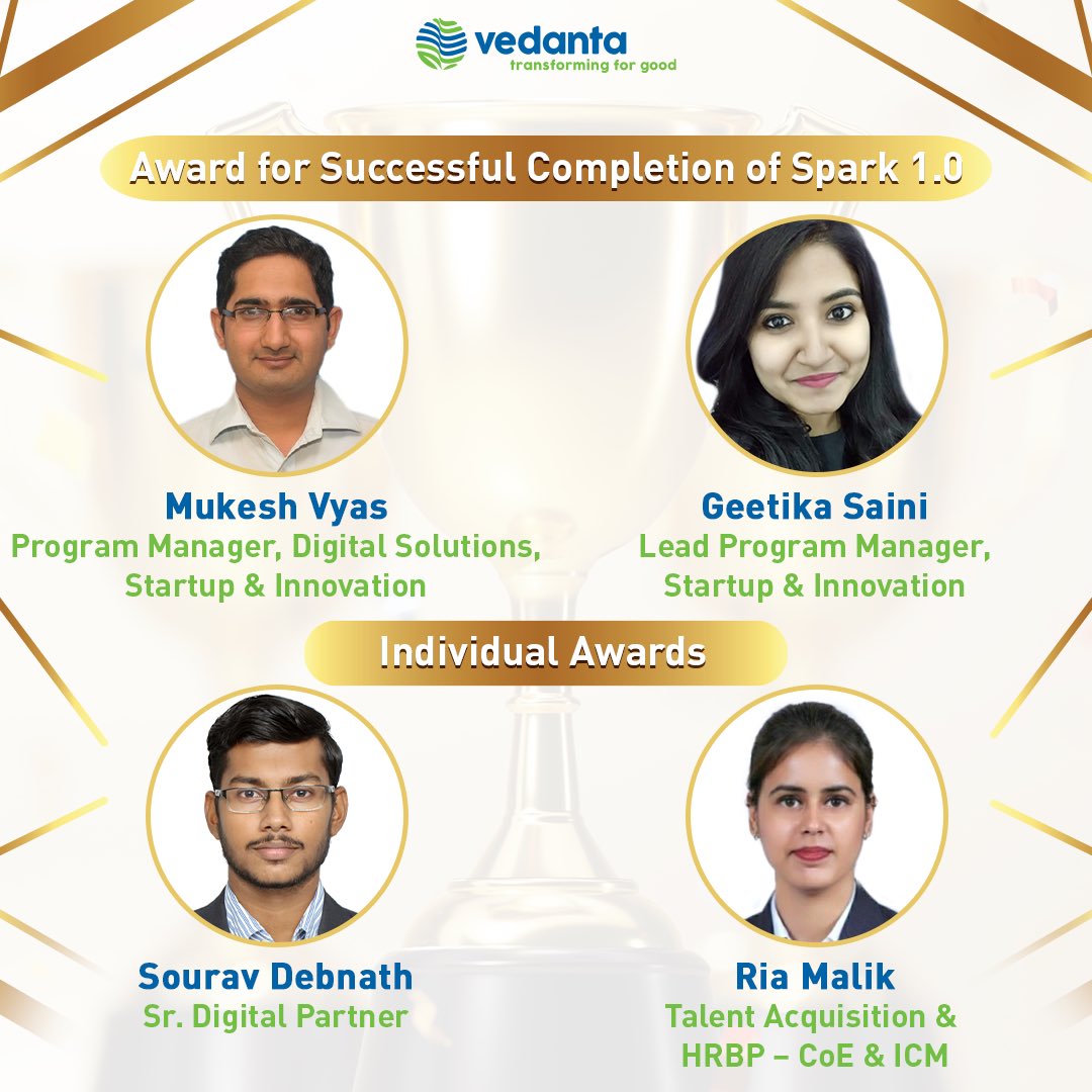Vedanta_Group's tweet photo. Congratulations to the corporate winners of Chairman's Awards for January 2022, who broke new ground in Digitisation, Finance, HSE, HR, MAS, Commercial & Marketing. Your focus on excellence is paving the way for Vedanta's continued growth & transformation. #TransformingWorkforce https://t.co/068R3WLCXR