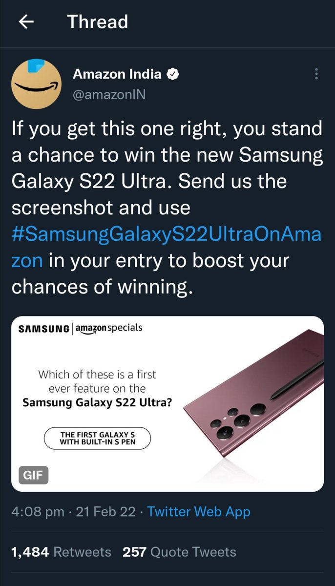 AmazonQuizzes's tweet photo. @amazonIN #SamsungGalaxyS22UltraOnAmazon https://t.co/MULiukg2on