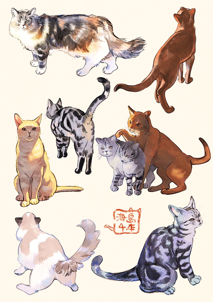 「🐱🐱🐱🐱🐱
#猫の日 」|海島千本🐟のイラスト