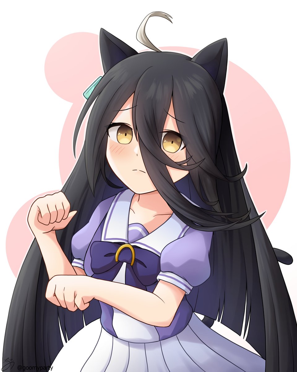 manhattan cafe (umamusume) 1girl animal ears black hair solo horse ears long hair tracen school uniform  illustration images