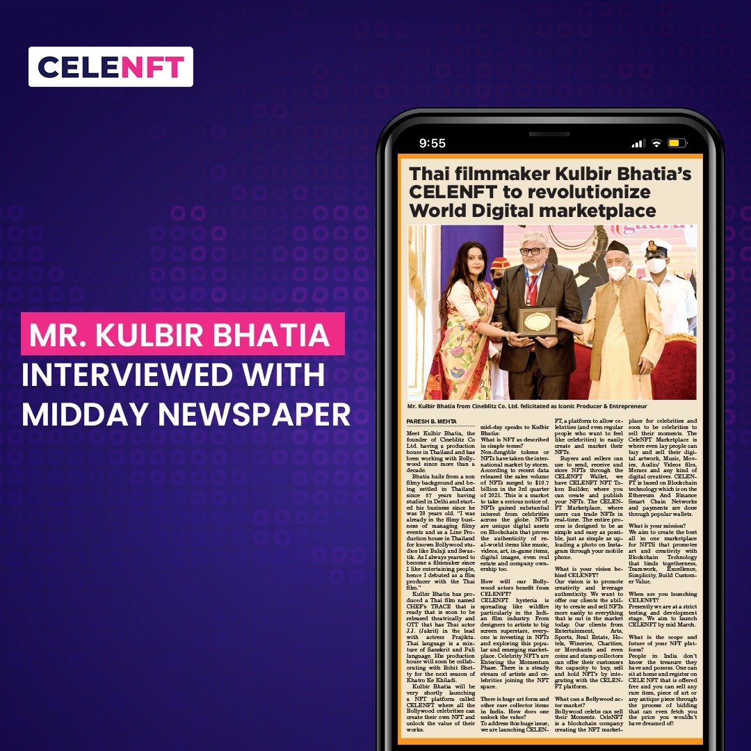 CeleNft's tweet photo. Here's Mr. Kulbir Bhatia's interview with Midday Daily where he talks about the future of CeleNFT and the industry as a whole.

Do give it a read!

#middaynewspaper #newspaperarticle #newspaper #article #honoured #blessed #celenft https://t.co/4s9RjvLgtS