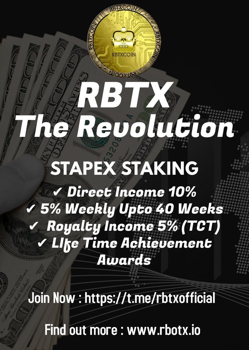 Rbtx_official's tweet photo. RBTX The Revolution

STAPEX Staking Program

Join Telegram : https://t.co/cSSxk1kORp https://t.co/HBBIspZAR1
