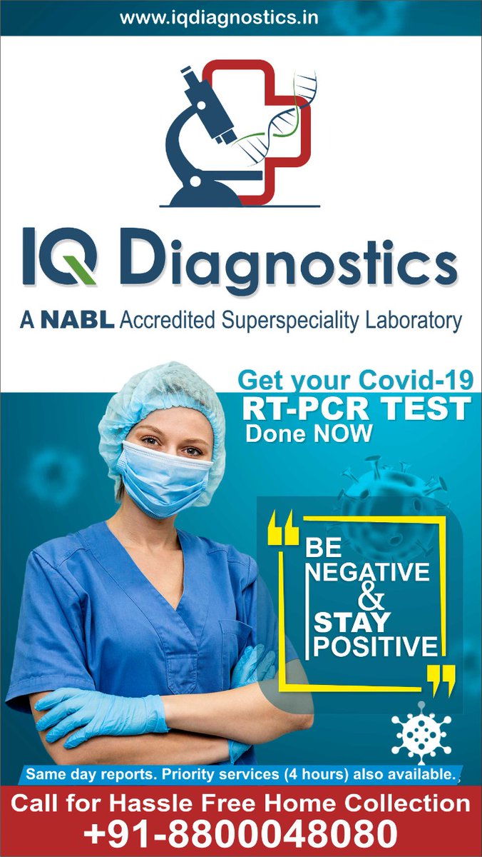 Get your COVID19 RT-PCR test done now. Same day reprot. Priorty services within 4 hours also available. #Covid19 #rtpcr #Covid19Test #diagnosticservices #testingservices #expertdoctors
#labinnoida #noida #homecollection