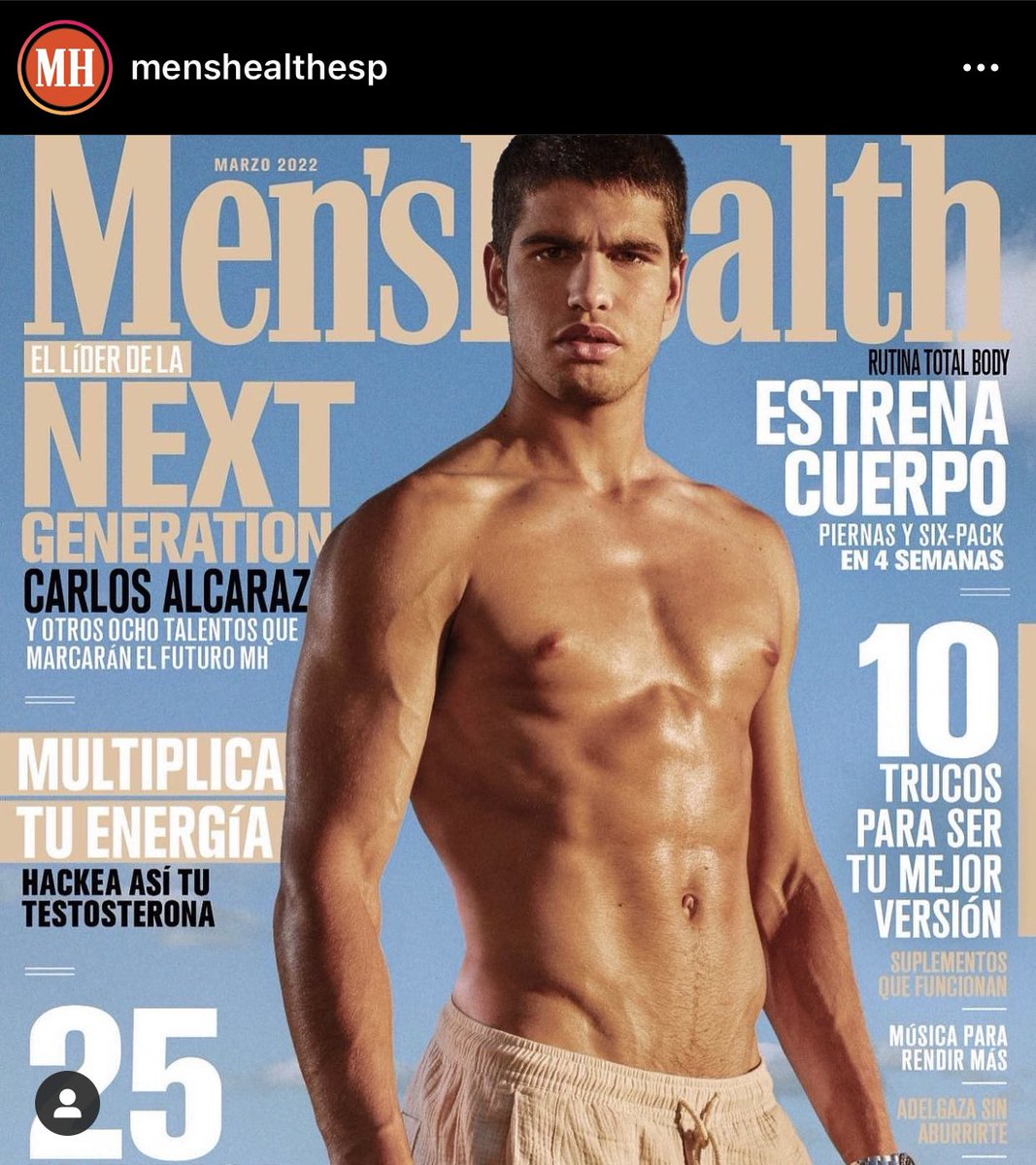 josemorgado's tweet photo. One day after making his top 20 debut, 18 years old Carlos Alcaraz makes the cover of @menshealthESP. https://t.co/zBJ6c2vZnd