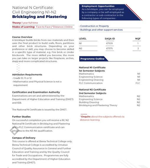 Berea_Tech's tweet image. Interested in Bricklaying and Plastering? Secure your space with us now, simply leave your contact details and our marketing consultants will assist you.

#bricklaying #plastering #engineering #civilengineering  #education #highereducation #bereatechnicalcollege