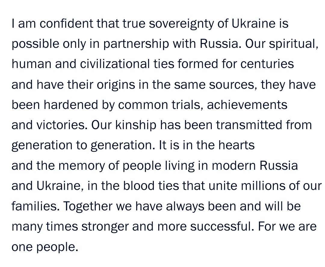 toni_kutsar's tweet photo. Väike väljavõte ”On the Historical Unity of Russians and Ukrainians“ by the papa bear ofc. Ta ongi delusional ex-boyfriend ja siin saaks mingi laheda Kanye võrdluse tuua aga ma pole piisavalt kaval selle jaoks. https://t.co/u8TK0tIRef
