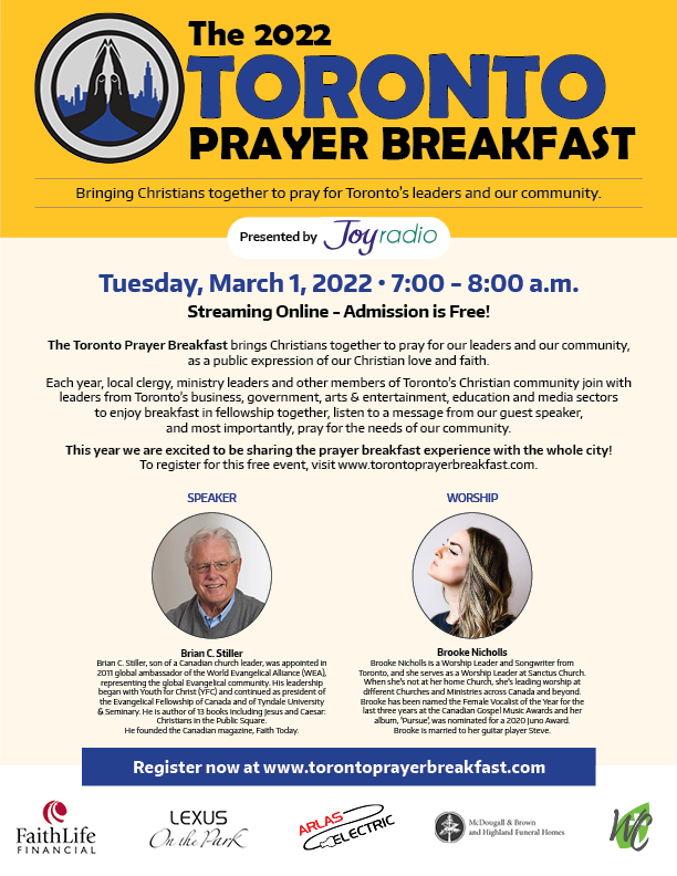 torprayerbkfst's tweet photo. We're just a week from the 2022 Toronto Prayer Breakfast! We will pray for Toronto's leaders and first responders, worship together with @BrookeNicholls  and listen to keynote speaker @BriancStiller. Presented by JOY Radio. Register now at https://t.co/jY8D4PXObe. https://t.co/aBHV3WwQuI