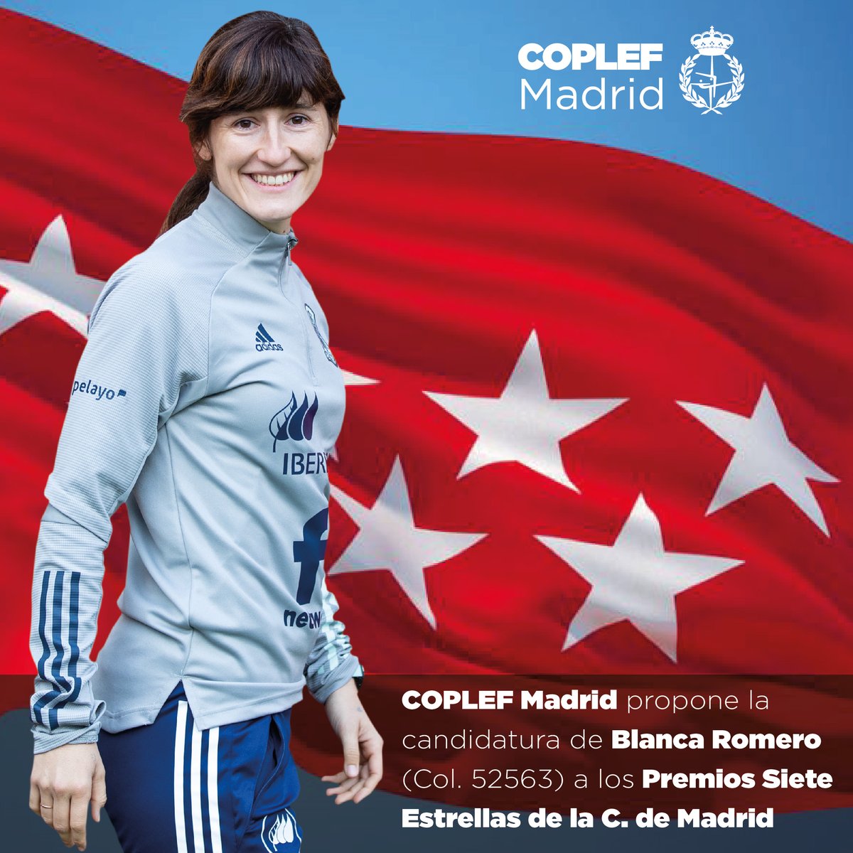 coplefmadrid's tweet photo. COPLEF Madrid propone la candidatura de Blanca Romero (Col. 52563) a los Premios Siete Estrellas de la C. de Madrid. 

Estos premios, son unos galardones otorgados por la C. de Madrid a personas con méritos deportivos más destacados del año anterior.

¡Mucha suerte Blanca🏆! https://t.co/EzZsZ7fy5b