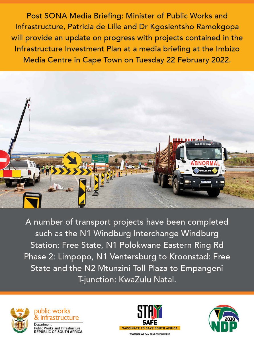 Kgosientsho_R's tweet photo. A number of transport projects have been completed such as the N1 Windburg Interchange Windburg Station: Free State, N1 Polokwane Eastern Ring Rd Phase 2: Limpopo, N1 Ventersburg to Kroonstad: Free State and the N2 Mtunzini Toll Plaza to Empangeni T-junction: KwaZulu Natal. https://t.co/PMk0f5iGsQ