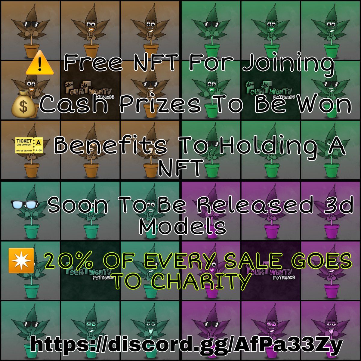 Fourtwentypots's tweet photo. Lots of great new updates coming, Free NFT still available and all you have to do is join discord?

https://t.co/NKyW4GnlDH

#NFTGiveaway #NFTartist #NFT #NFTS #NFTdrop #nftcollector  #WeedLovers #charity https://t.co/n7IzcBtxiE