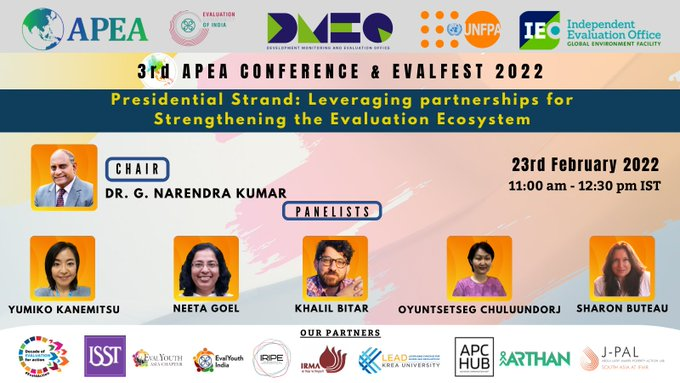 WFP_Evaluation's tweet photo. Join WFP's Yumiko Kanemitsu tomorrow for the Presidential Strand at the @APEAeval Conference & @ECOI_India #EvalFest 2022 to discuss Partnerships for Strengthening the #Evaluation ecosystem https://t.co/OndqDo9CXx