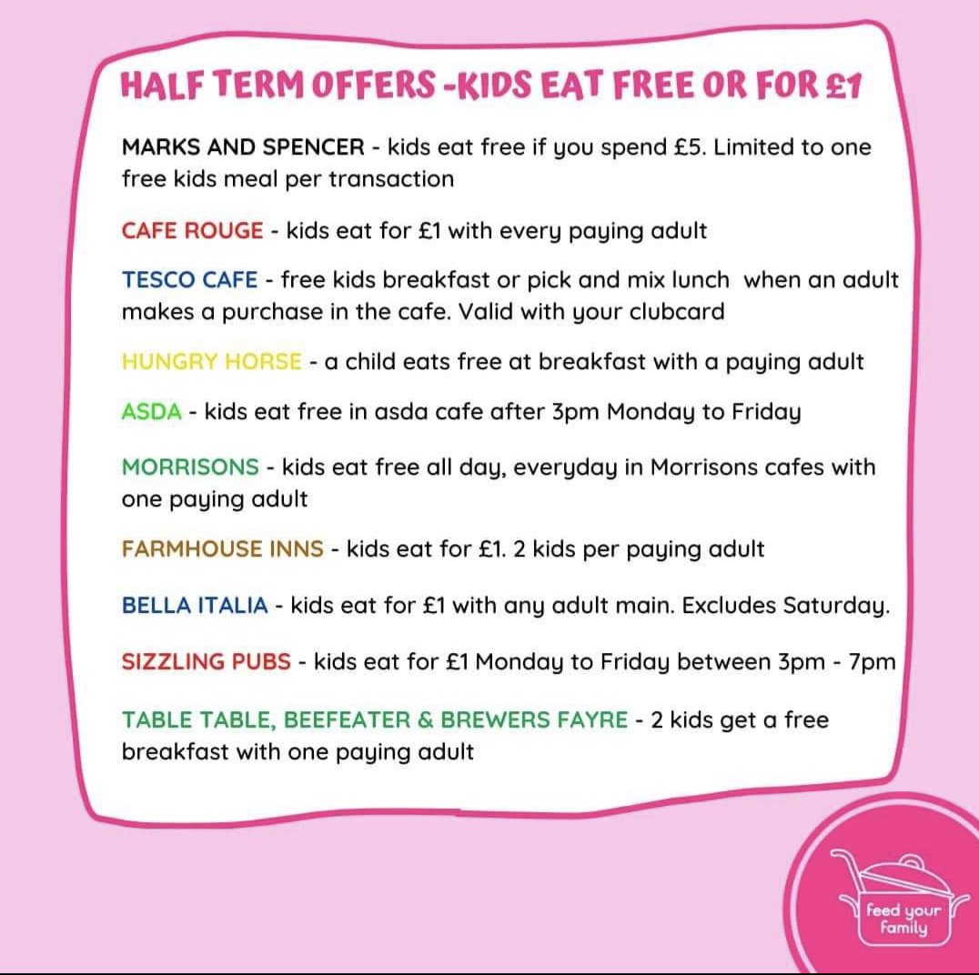 Lots of offers out there this half term, enjoy the break and looking forward to seeing all our families next week <a href="/cwmffrwdoer/">Cwmffrwdoer Primary</a> <a href="/cwmffMr_W/">Mr Wharton</a>