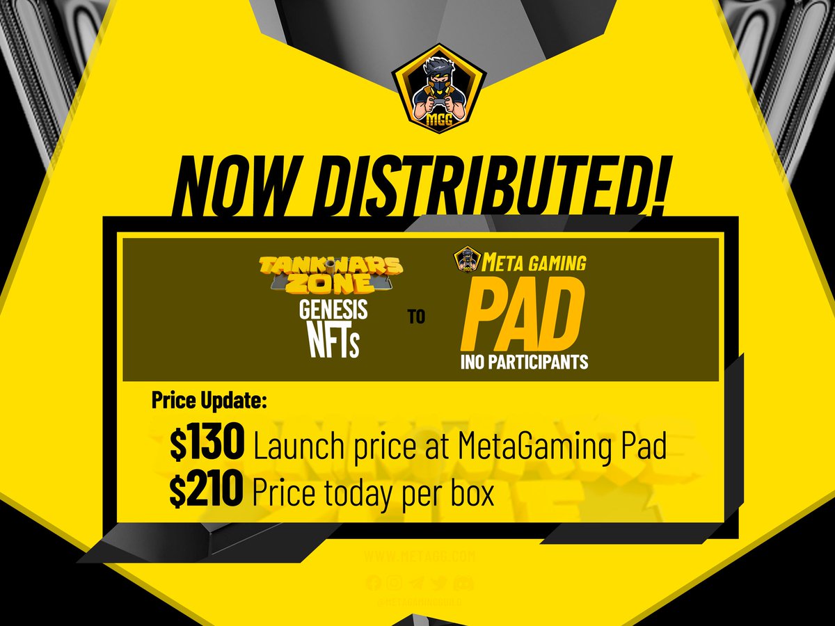 MetaGamingGuild's tweet photo. 🚨Congratulations to Everyone Who Bought @TankWarsZone NFTS! 👏🏻👏🏻👏🏻

💸 #TankWarsZone #NFTS were already distributed to #MetaGamingPad #INO Participants

🔔PRICE UPDATE
💵Launch price at MetaGaming Pad👉🏻 $130
💵Price today per box 👉🏻 $210

HUGE leap!😳😲😵

🔗Links in the comment https://t.co/JcGO2aMXU8