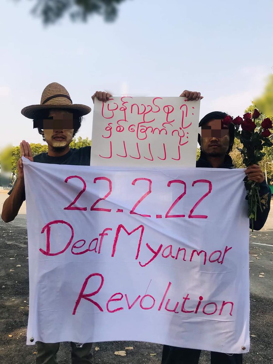 Anti-coup revolutionary strike by pro-democracy people with hearing loss across the country. 🪧  #2022Feb22Coup #222222MyanmarStrikes #WhatsHappeningInMyanmar