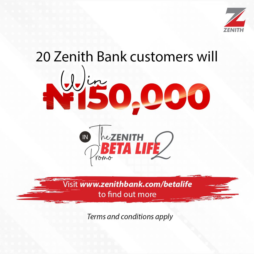 ZenithBank's tweet photo. Be a winner in our BetaLife promo. 

#ZenithBank #ZenithBetaLifePromo2 #BetaLifePromo https://t.co/grIwHnryaK