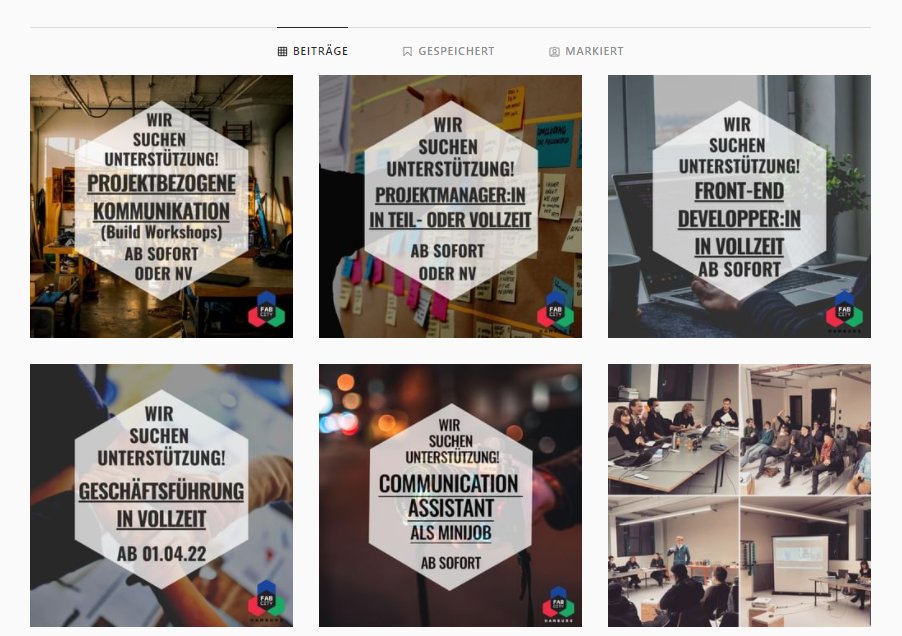 fabcityhamburg's tweet photo. Unser Instagram-Account ist gerade zur Maker-Jobbörse geworden! Wir suchen nach Unterstützung und freuen uns auf spannende Bewerbungen 🙌 #FabCityHH #Hamburg2054 #TollesTeam #gemeinsam
https://t.co/3xlXKn77kZ https://t.co/o7BxVzAca4