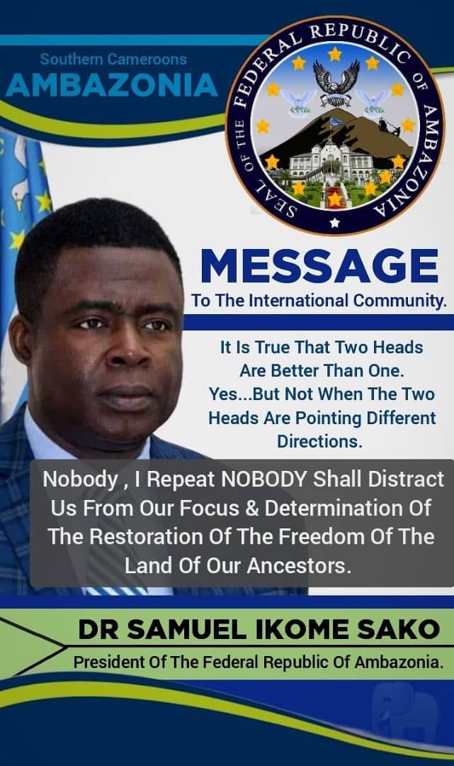 Divide &amp; conquer by 🇨🇲 &amp; 🇫🇷 won’t stop #Ambazonia from complete restoration! <a href="/SamuelSako/">President Samuel Sako</a> will #FreeSouthernCameroons 
<a href="/USUN/">U.S. Mission to the UN</a> <a href="/Brazil_UN_NY/">Brazil Mission to the UN</a> 
<a href="/UKUN_NewYork/">UK at the UN 🇬🇧🇺🇳</a> 
<a href="/Chinamission2un/">Chinese Mission to UN</a> 
<a href="/IndiaUNNewYork/">India at UN, NY</a> 
<a href="/irishmissionun/">Ireland at UN</a> 
<a href="/KenyaMissionUN/">Permanent Mission of Kenya to the UN 🇰🇪 🇺🇳</a> 
<a href="/MexOnu/">Misión de México ONU</a> <a href="/NorwayUN/">NorwayUN</a> 
<a href="/ghanamissionun/">GhanaUN</a> #TuesdayTease