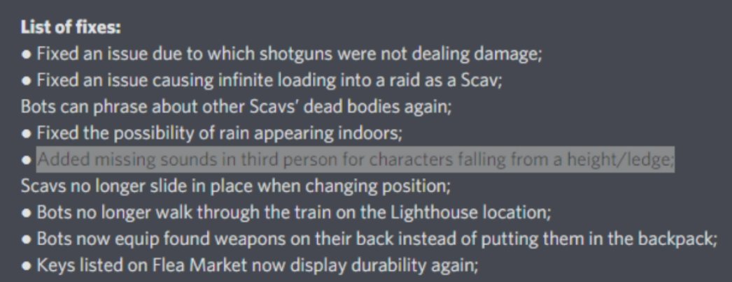 Actually one of the biggest fixes in years for Tarkov