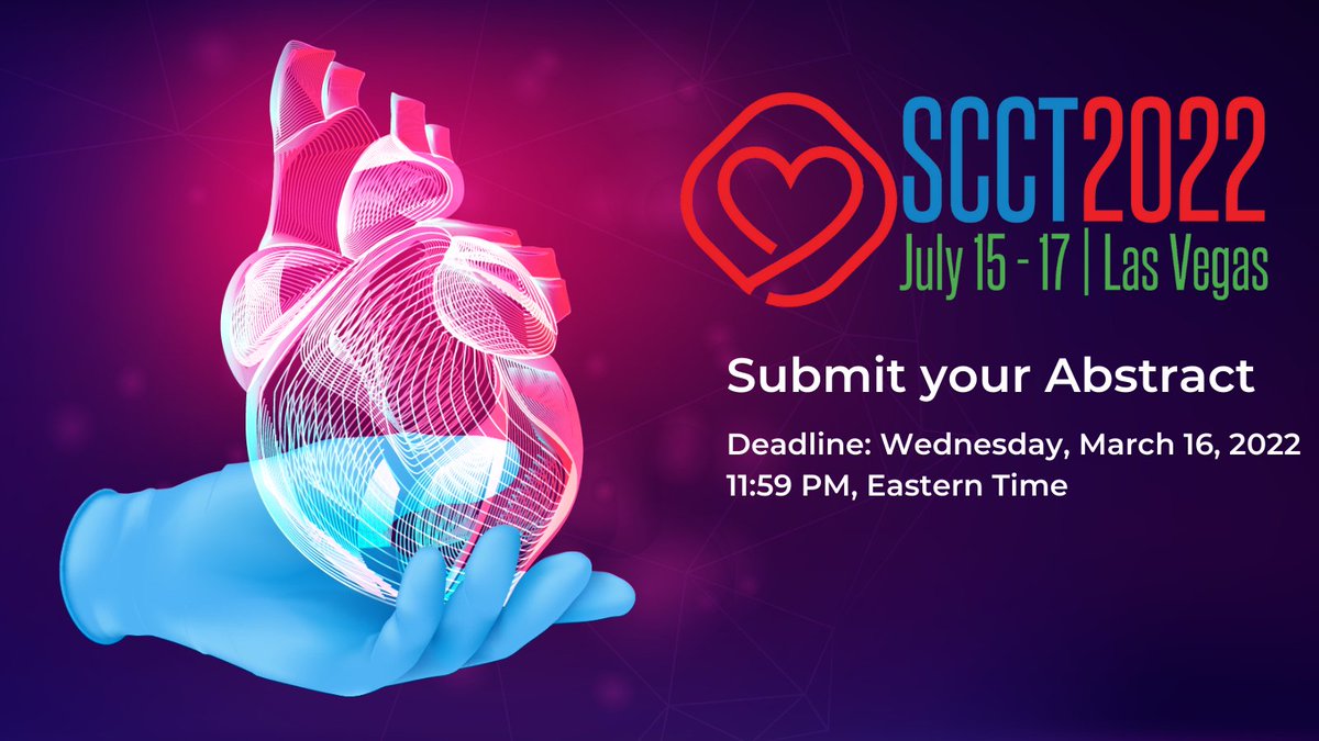 Submit your abstract for #SCCT2022. There are two types of abstracts accepted for submission — standard abstracts and educational abstracts. 
DEADLINE: March 16 #YesCCT #abstracts #cardiotwitter 

Learn more: ow.ly/qAx550HVvfC