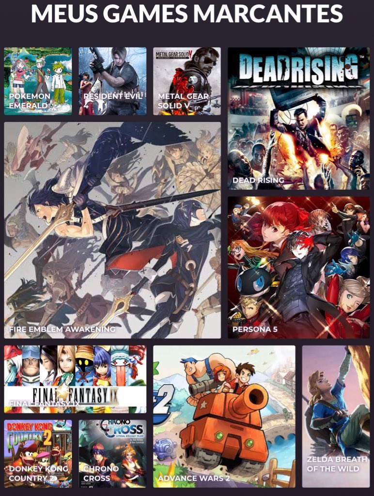RyoRPG's tweet image. Fiz um mapa de influências pra qualquer pessoa entender quais foram os jogos que mais me marcaram e moldaram meu gosto por #games

#AdvanceWars #FireEmblem #chronocross #finalfantasy #persona #MetalGearSolid #ResidentEvil #Pokemon #deadrising #donkeykongcountry #TheLegendOfZelda