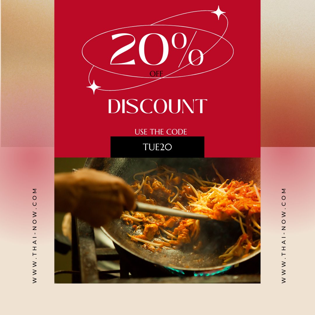 ThaiNowFood's tweet photo. 🌟 Enjoy a midweek DISCOUNT with us TONIGHT 🌟

Use the code TUE20 on all orders and enjoy 20% off your Thai now meal tonight.

To order call us on 0118 945 1111
or hit the link to our website https://t.co/frurAVOcAO

#ThaiNow #Tilehurst #AuthenticThai #TwosDay https://t.co/ZznofUTL76