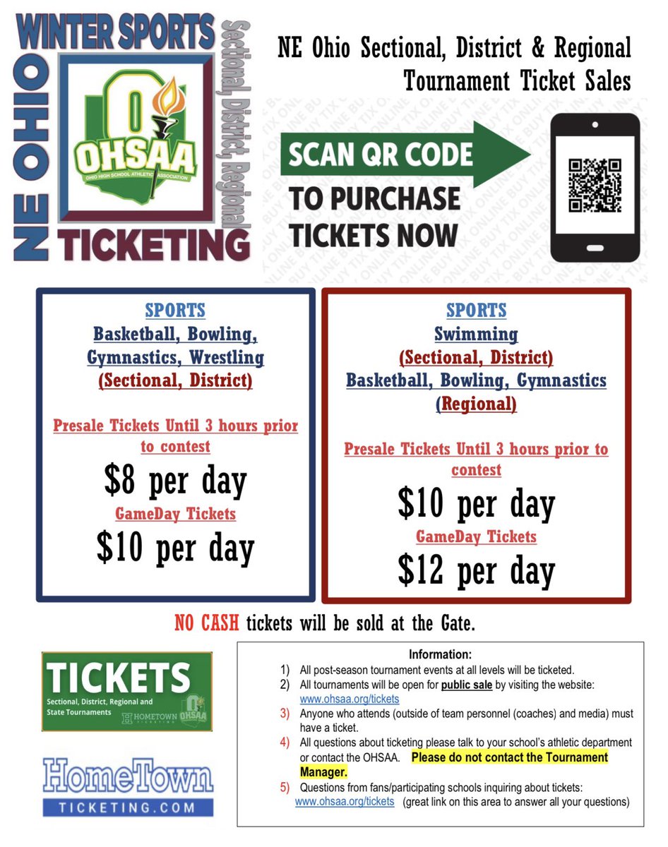 OHSAA tournament 🎟can only be purchased at OHSAA.org/tickets. Pre sale $ goes up 3 hours before tipoff. Get your 🎟 for tonight’s <a href="/girlsBwickBBall/">Brunswick Girls Basketball</a> game before 3pm to save (tickets good for both Brunswick vs Olmsted Falls &amp; Berea-Midpark vs Strongsville semifinals tonight)