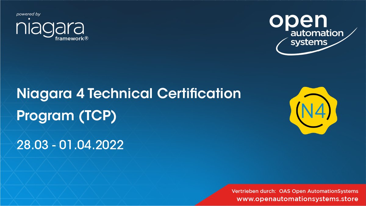 oa_systems's tweet photo. The next TCP training will take place from 𝟮���.𝟬𝟯. - 𝟬𝟭.𝟬𝟰.𝟮𝟬𝟮𝟮 in German at OAS on site.
Get certified now at OAS with our official Niagara 4 training and start your Niagara career.
Request a place for the training via our homepage: https://t.co/wDnOujUJz5
#niagara4 https://t.co/QdjdFneVMC