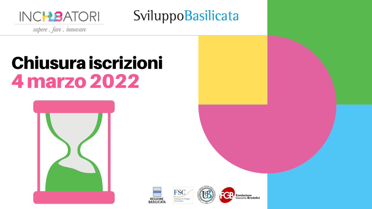C’è tempo fino a 4 marzo per presentare la propria manifestazione di interesse a partecipare al nuovo Progetto IncHUBatori.

Affrettati! Clicca qui per candidarti: docs.google.com/forms/d/e/1FAI…

Per saperne di più: sviluppobasilicata.it/content/downlo…