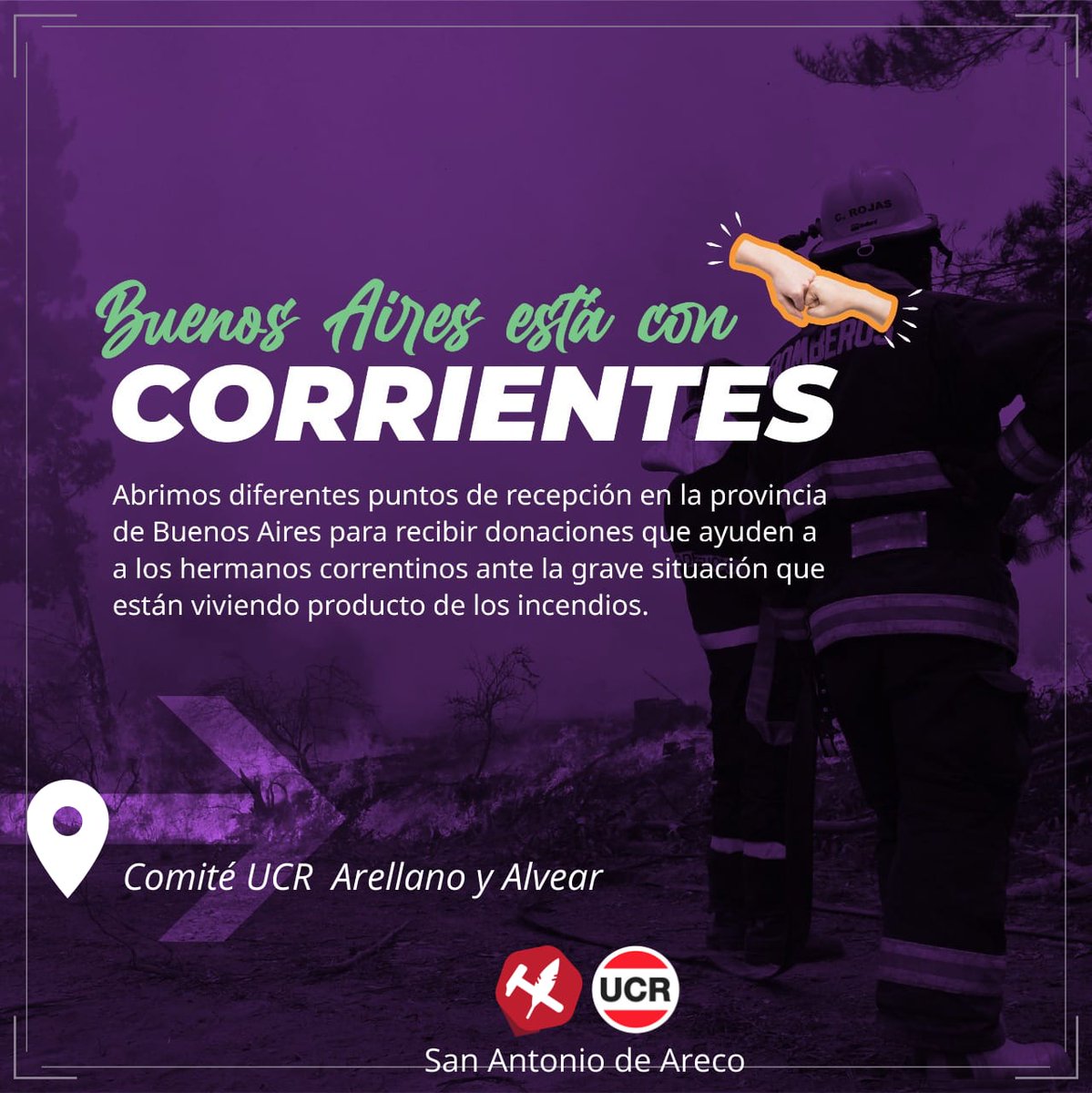 UCR_Areco's tweet photo. ARECO ESTÁ CON CORRIENTES 🇦🇷
De lunes a viernes de 9 a 11hs y de 17 a 19hs en #ElComité (Arellano y Alvear) se estarán recibiendo donaciones para colaborar con la provincia de Corrientes ante la situación que está viviendo.
Se pueden acercar:
(Seguir hilo... 👇🏻🧵) https://t.co/dbCDMh4aJz