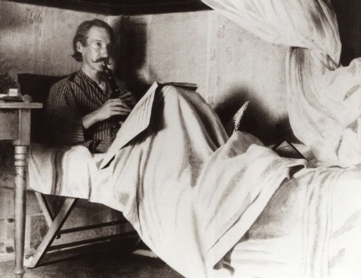 Robert Louis Stevenson playing on a flute for a good night's sleep.