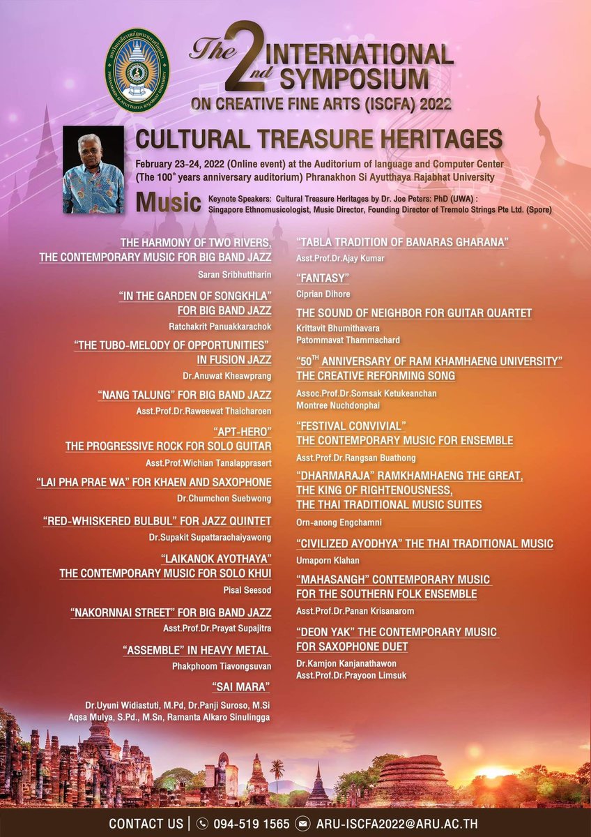 c_consonant's tweet photo. 📢The 2nd International Symposium on Creative Fine Arts 2022” (virtual)

Dr. Joe Peters, Music Advisor of #CaseanConsonant from #Singapore, will be Keynote Speaker on “Cultural Treasure Heritages”. 

📍23-24 Feb 2022 @ 8:20-16:30 hrs. (GMT+7)
📍AGENDA: https://t.co/Xj4epiUfC5 https://t.co/57ZjH0iDyu