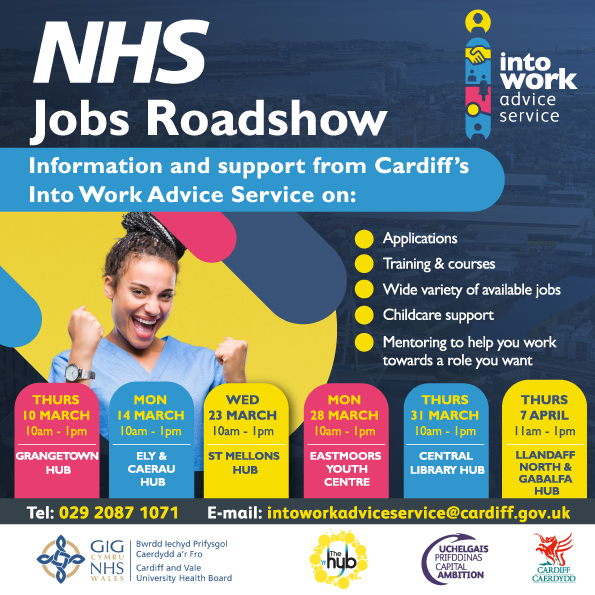 IntoWorkCardiff's tweet photo. We’ve teamed up with @CV_UHB to hold a series of NHS Jobs Roadshows.
Coming to a hub near you soon.
Pop along to find out about vacancies, training and Into Work support with applications!
#NHSRoadShow #TeamCAV #IntoWorkCardiff https://t.co/duhEEAK3Uw