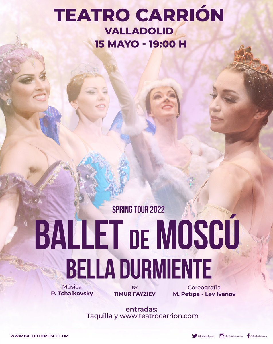 #Ballet “La Bella Durmiente”, viaja a un mundo encantado de princesas y Hadas Madrinas en el <a href="/nteatrocarrion/">Teatro Carrión</a> #Valladolid, 15 de mayo.
Tus entradas: taquilla y  bit.ly/3s9XZpt
#balletdemoscu #belladurmiente #balletclasico #danza #teatrocarrion #culturasegura
#Tchaikovsky
