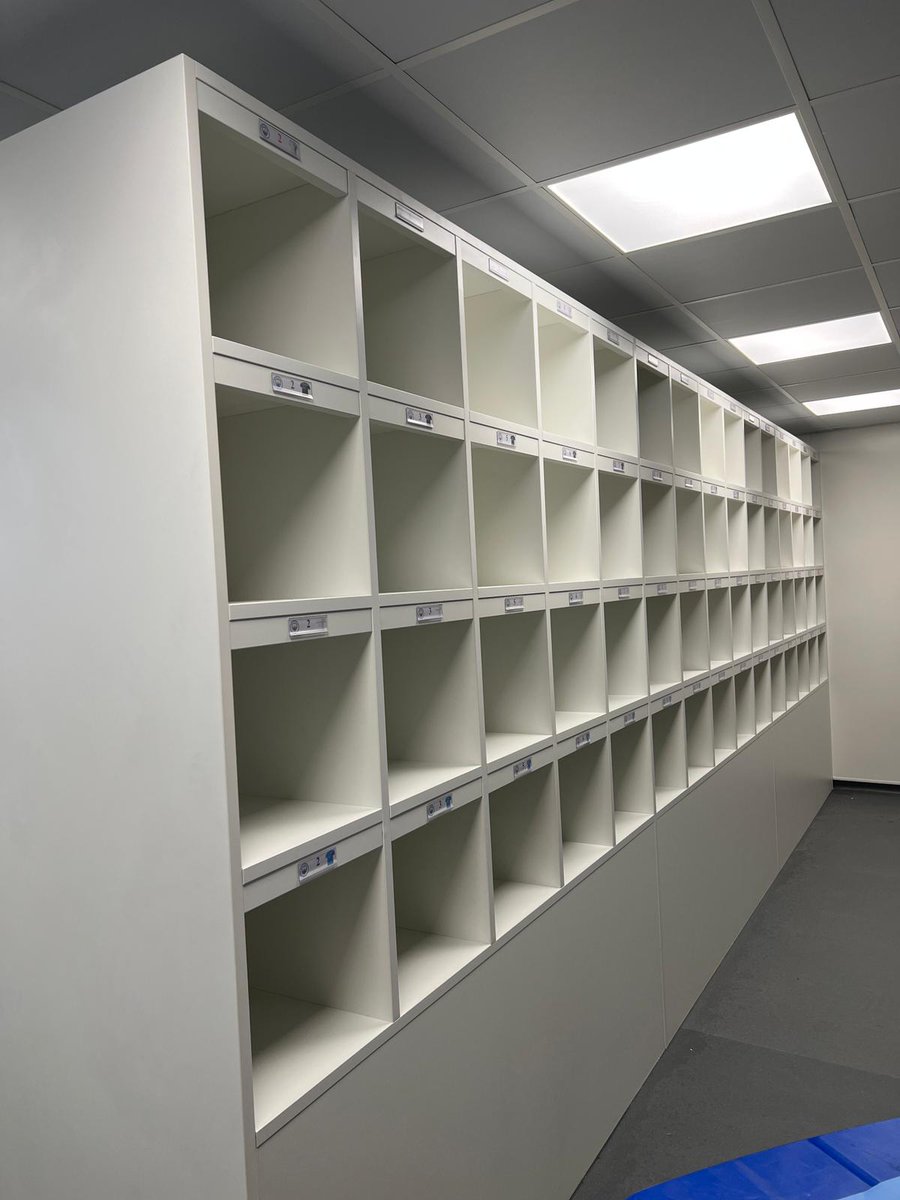 Dawnvale's tweet photo. Football club first team training kit room now complete! New whiterock to walls, new suspended ceiling, new cupboards, worktops and pigeon holes for kit. New lighting, dado trunking for electrics, new windows ans walls removed to gain extra space.
#KitRoom #Storage https://t.co/q6NSULitbe