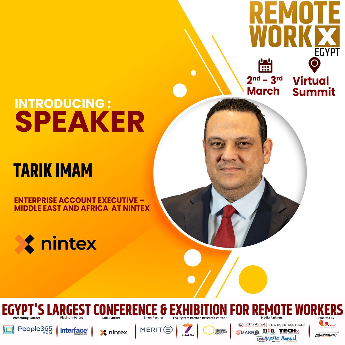 remote_workx's tweet photo. UCON Media Concepts and People365 are happy to present Mr. Tarik Imam as a Speaker for our Virtual Conference and Exhibition "Remote Workx Egypt"! For Registrations: https://t.co/xkfwycpg6d
#RemoteWorkx  #wfh #remoteworks #virtualevent #remotework #cybersecurity #humanresources https://t.co/GmdoXVzzBW