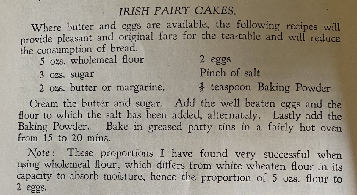 It’s getting grim out there. 
A wartime recipe, one of the more cheerful ones, for ‘Irish Fairy Cakes’ from Mrs Frances Wrenne.