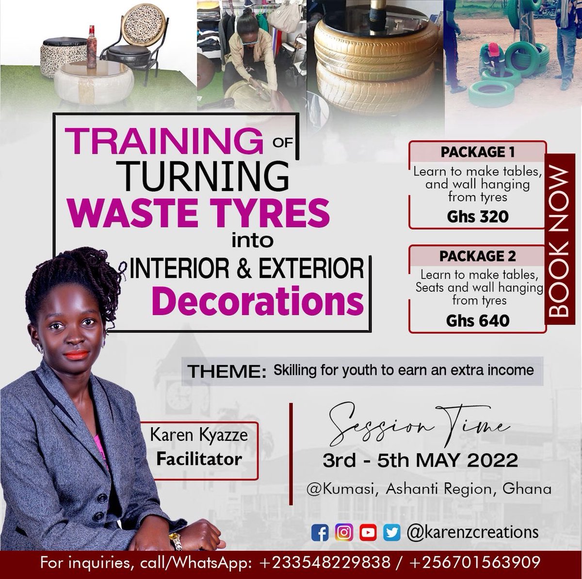 PearlStudios's tweet photo. Skilling youth through upcycling and decor practical training in Kumasi, Ghana under the theme;skilling for the youth to earn an extra income.
Register here:https://t.co/zSeUhrpe25
Contact: +233548229839
+256701563909 ⁦@karenaidakyazze⁩ https://t.co/U6Rg9DfT53