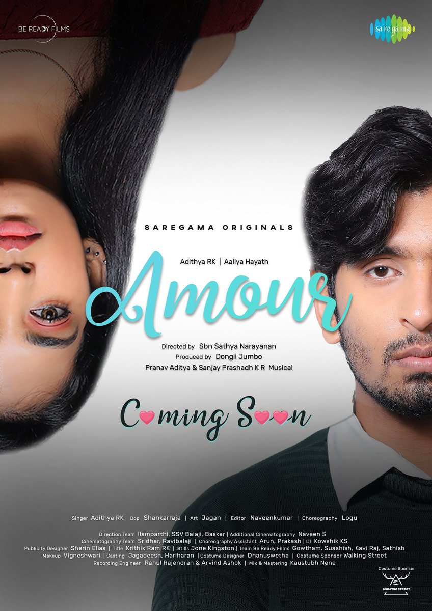Be Ready Films (@bereadyfilms) on Twitter photo We are excited and happy for our first ever association with <a href="/saregamasouth/">Saregama South</a>
#Amour music video ft
<a href="/AdithyarkM/">Adithya Rk</a> <a href="/Aaliya_hayath/">Aaliya hayath</a>
Music <a href="/PranavAditya49/">Pranav Aditya</a> & Sanjay Prashadh K R
Director @directorsbn
Producer <a href="/DONGLI_JUMBO/">Dongli Jumbo</a>
Dop <a href="/shankarrajasr/">Shankarraja</a> We are excited and happy for our first ever association with <a href="/saregamasouth/">Saregama South</a>
#Amour music video ft
<a href="/AdithyarkM/">Adithya Rk</a> <a href="/Aaliya_hayath/">Aaliya hayath</a>
Music <a href="/PranavAditya49/">Pranav Aditya</a> & Sanjay Prashadh K R
Director @directorsbn
Producer <a href="/DONGLI_JUMBO/">Dongli Jumbo</a>
Dop <a href="/shankarrajasr/">Shankarraja</a>