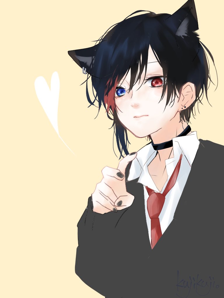 animal ears 1boy black hair blue eyes male focus choker red eyes  illustration images