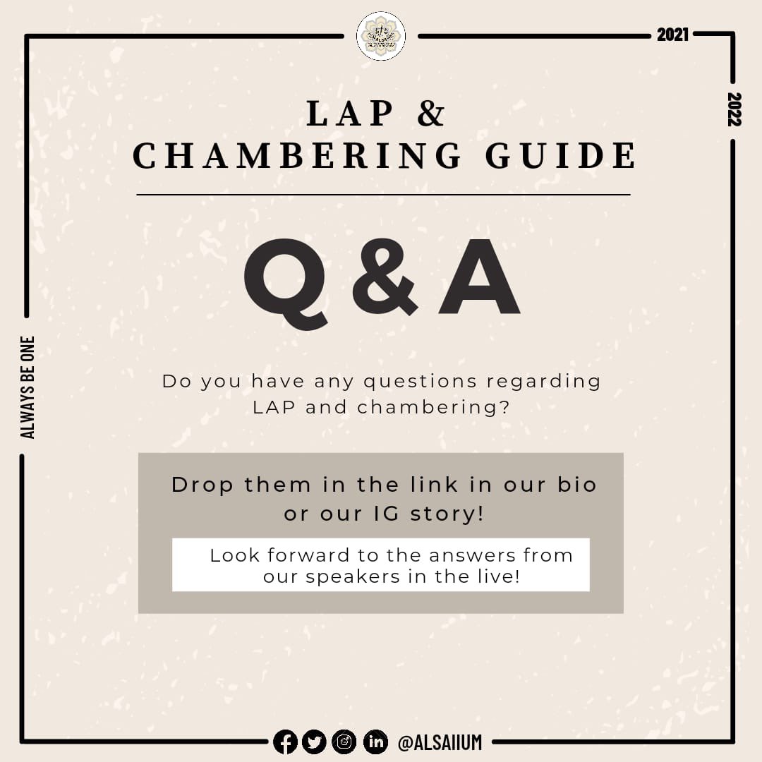 ALSA_IIUM's tweet photo. ⚖️LAP &amp; CHAMBERING GUIDE⚖️
We will be taking any questions that you may have that might not be covered during the Talk! 

Drop them in the link attached or respond to the questions sticker in ALSA IIUM's IG story!

Register and drop your questions here:
https://t.co/PA2Qzlww1I https://t.co/dPiaY5zjDV