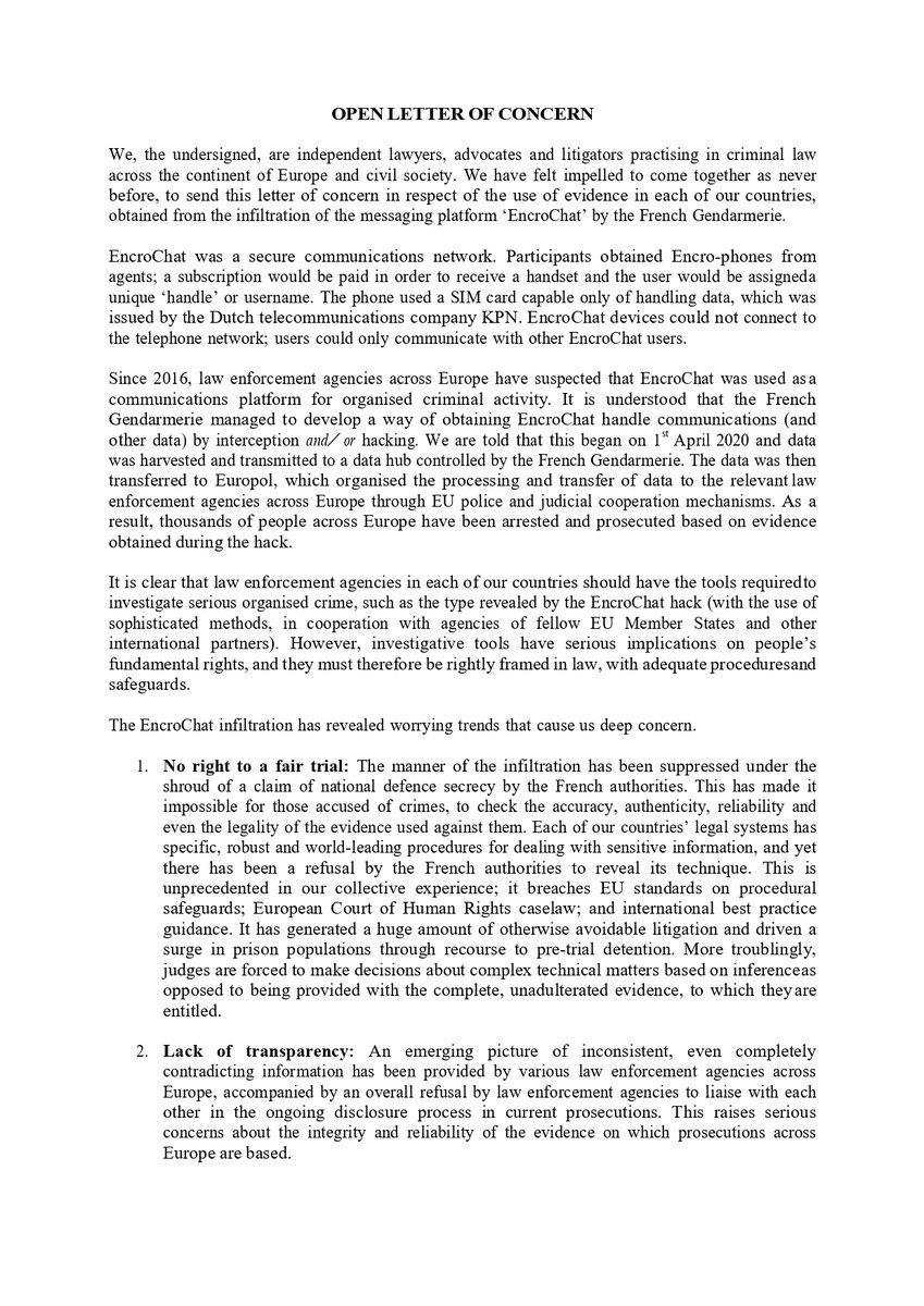 upsidedowntimes's tweet photo. @_TheRegister @TheRegister 
Please put the link to the letter in your tweets as some misguided numpties are saying it's to halt a trial. This relates to wholesale &amp; deliberate breaches of rights across Europe. #Encrochat is just an example of what's to come for everyone https://t.co/6XXEbgRQTb