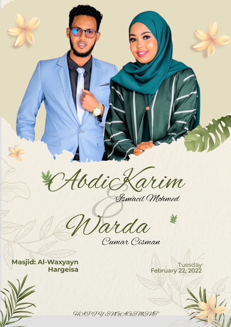Hambalyo Inabtigay <a href="/AbdikarimKarro/">Abdikarim Ismail</a>  iyo Marwadiisa #Warda_Omar Alle ha isku kiin barakeeyo, farxad iyo jacayl kuwada noolaada.