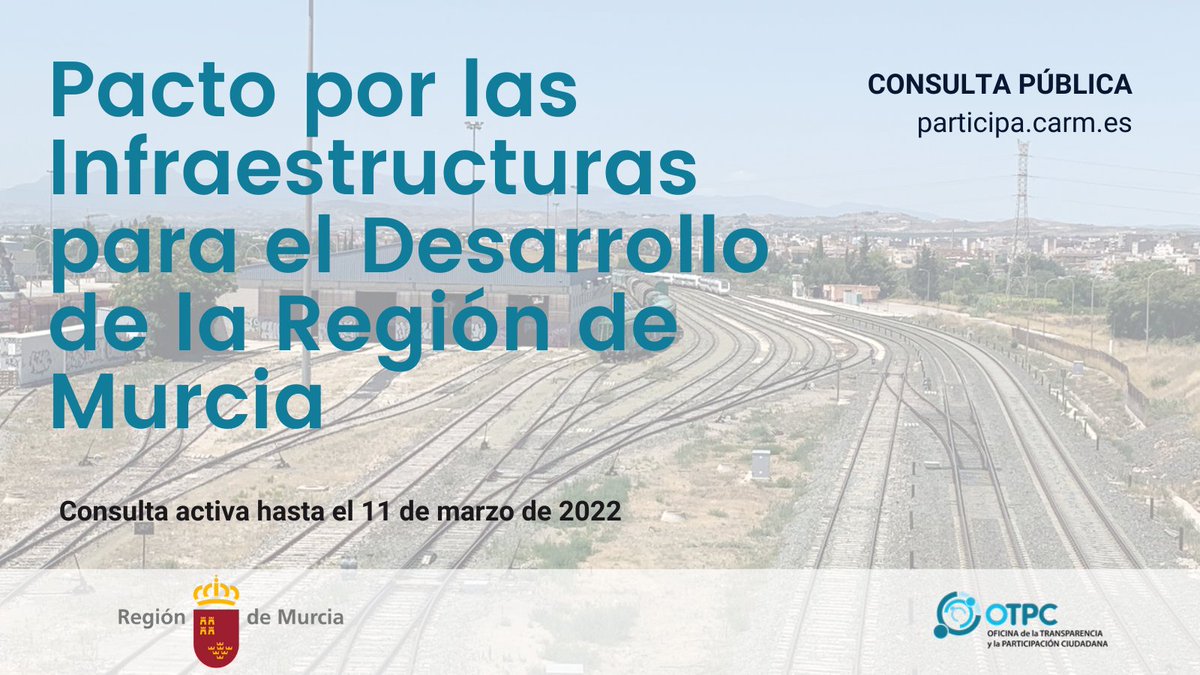 ✈🚆🚘Si quieres aportar tu granito de arena en el #Pacto por las #Infraestructuras para el desarrollo de la #RegióndeMurcia esta es tu oportunidad.

👉Pincha y participa:
participa.carm.es/web/participa/…

🙋🙋‍♂️Tu opinión es importante en la elaboración de las nuevas políticas públicas